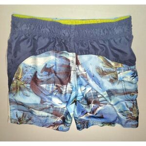 ZeroXposur Tropical Hawaiian Print Swim Shorts - Blue Gradient Palm Trees - Smal